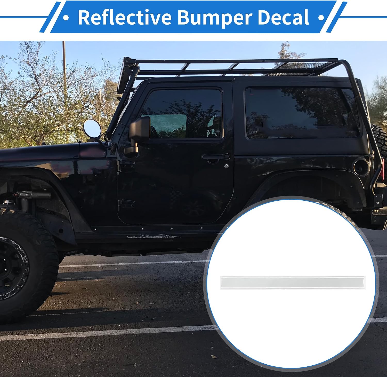 Reflective Bumper Decal Silvery White Rectangle Pinstripe Pattern Reflective Car Sticker Personalized Decoration Vehicle Body or Door or Window