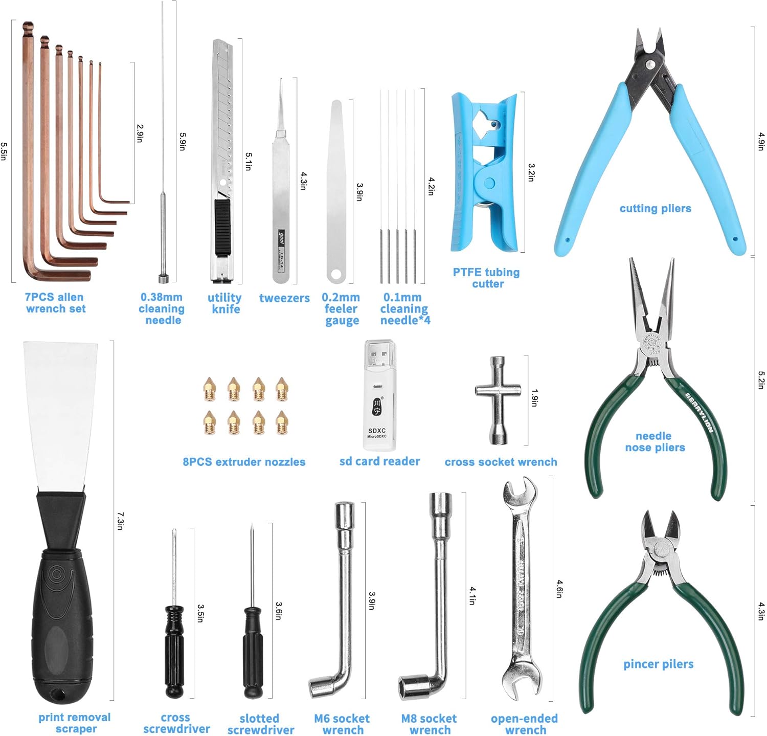 Creality 3D Printer Tool Kit with Case 35Pcs with Cleaners Filament Slicer Print Head Wrench Extruder Nozzles SD Card Reader Starter 3D Printer Accessories ABS Storage Box Tool Set : Industrial & Scientific