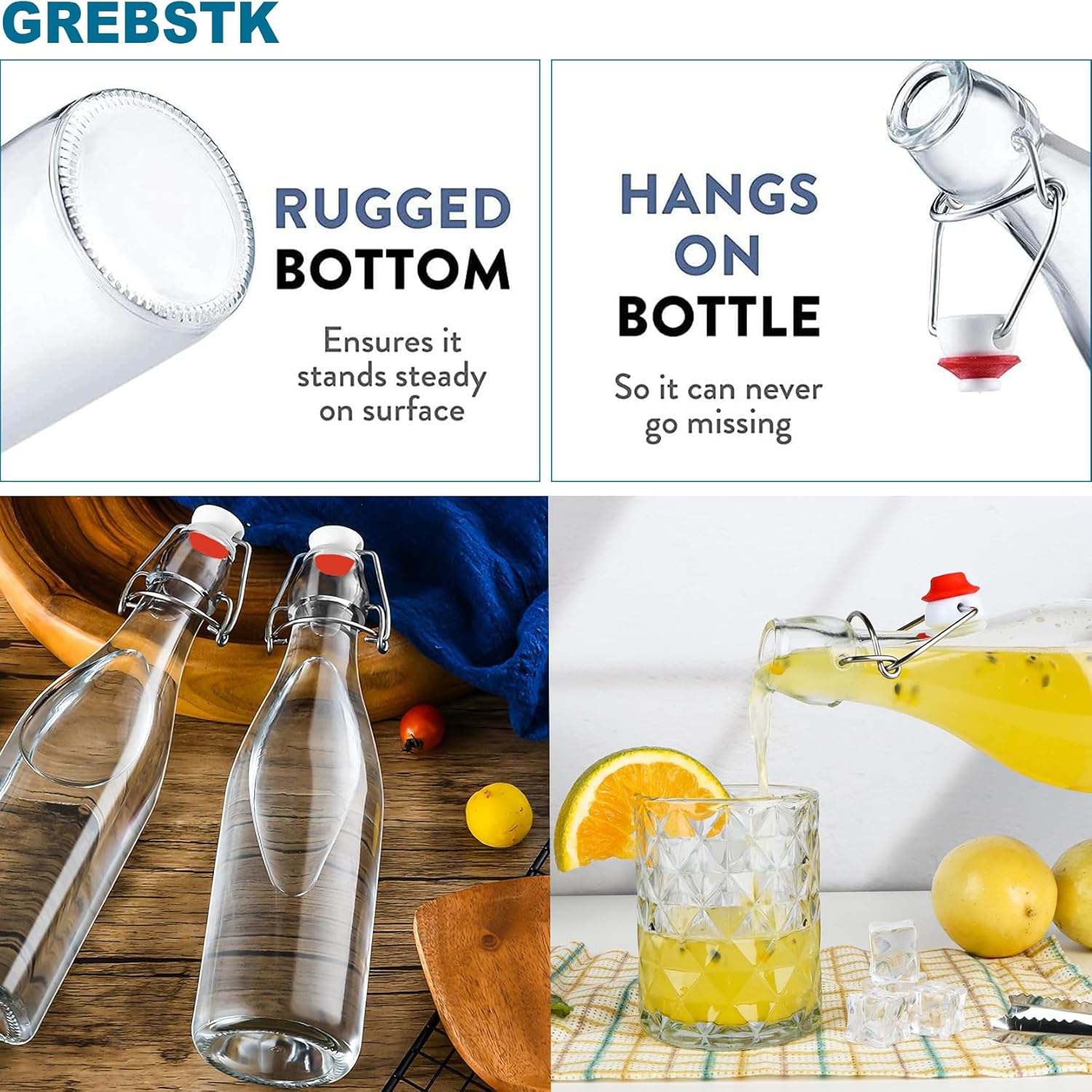 2 Pack Swing Top Glass Bottles 18oz, Flip Top Bottles with Airtight Lids & Leakproof Seals for Home Brewing Kombucha, Beer, Kefir, Juice, Oil, Vinegar & Vanilla Extraction - Image 5