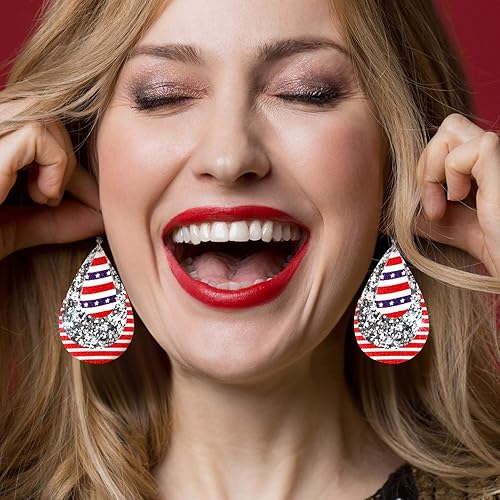 Miniatura 7 de 11.8 pulgadas x 7.9 pulgadas de largo, 12 piezas de hojas de cuero sintético con diseño de bandera estadounidense y lentejuelas con purpurina, tela