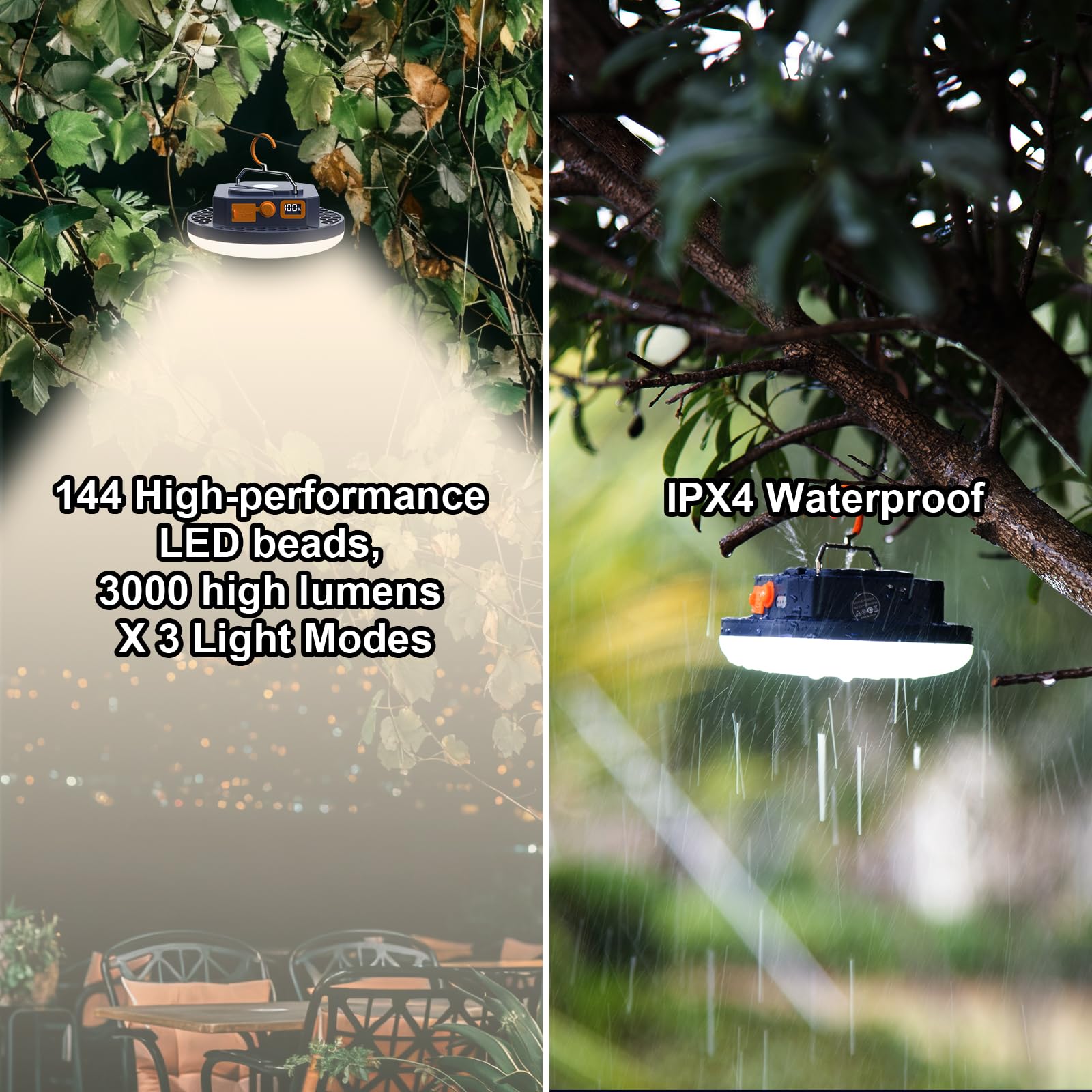 Lampada Campeggio Ricaricabile con Controllo Vocale, 10000mAh, 3000lm, 4 Modalità di Illuminazione, Illuminazione Esterna Controllabile Dalla Voce, Lanterna da Campeggio Impermeabili IPX4