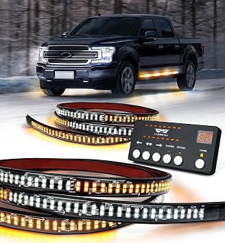 LUMENIX 2PCS 70 Inch Emergency Strobe Lights Strip LED Running Board Flexible Lights Bar Flashing Warning Hazard Safety Side Light for Construction Vehicles Tow Work Trucks Pickups - White Amber