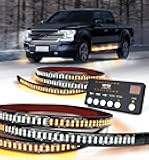 LUMENIX 2PCS 70 Inch Emergency Strobe Lights Strip LED Running Board Flexible Lights Bar Flashing Warning Hazard Safety Side Light for Construction Vehicles Tow Work Trucks Pickups - White Amber