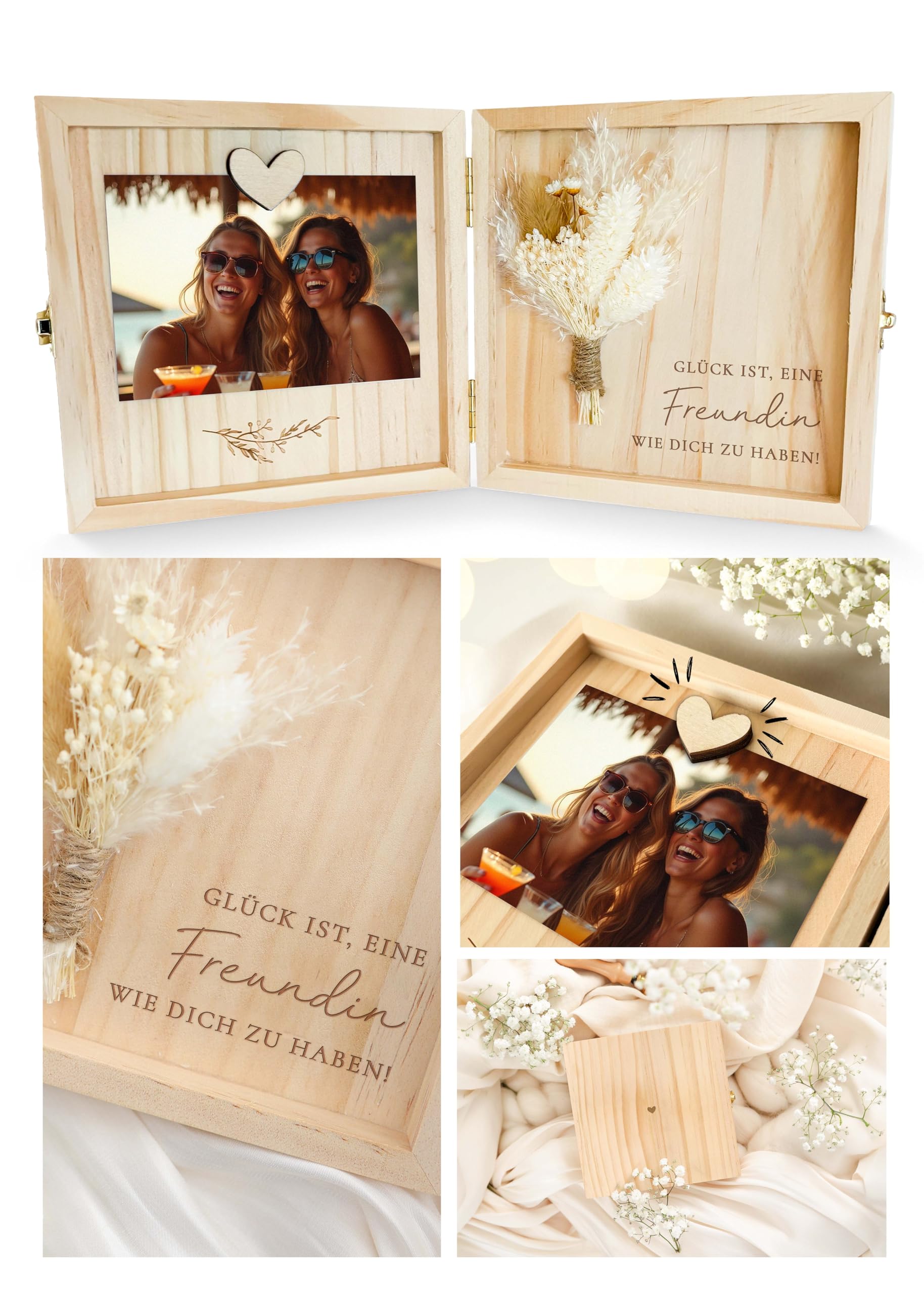 Joli Coon Freundin Geschenk - Glück ist es eine Freundin wie Dich zu haben Holzbox - Hochwertige Geschenk Holzbox 14 x 14 x 3 cm
