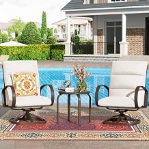 NATURAL EXPRESSIONS 3-Piece Outdoor Bistro Set, 2 Highback Swivel Rocker with 5" Olefin Cushion, 1 Side Table, Patio Chairs Set of 2 for Backyard, Porch, Yard
