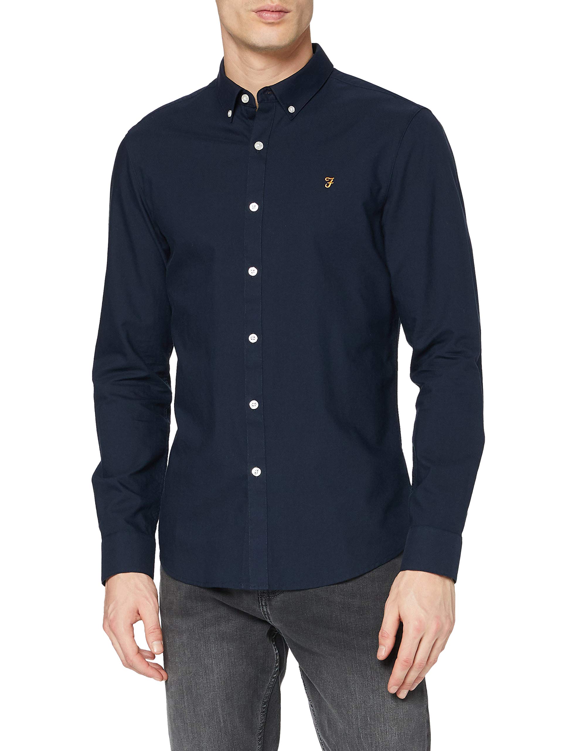 Farah Men's Oxford Long Sleeve Shirt - Navy 454 - Small