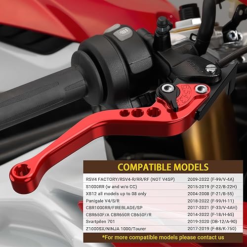 Miniatura 5 de Palancas de embrague de freno de motocicleta corto rojo ajustable CNC aleación de aluminio compatible con Kawasaki Ninja Honda CBR Ducati Yamaha YZF
