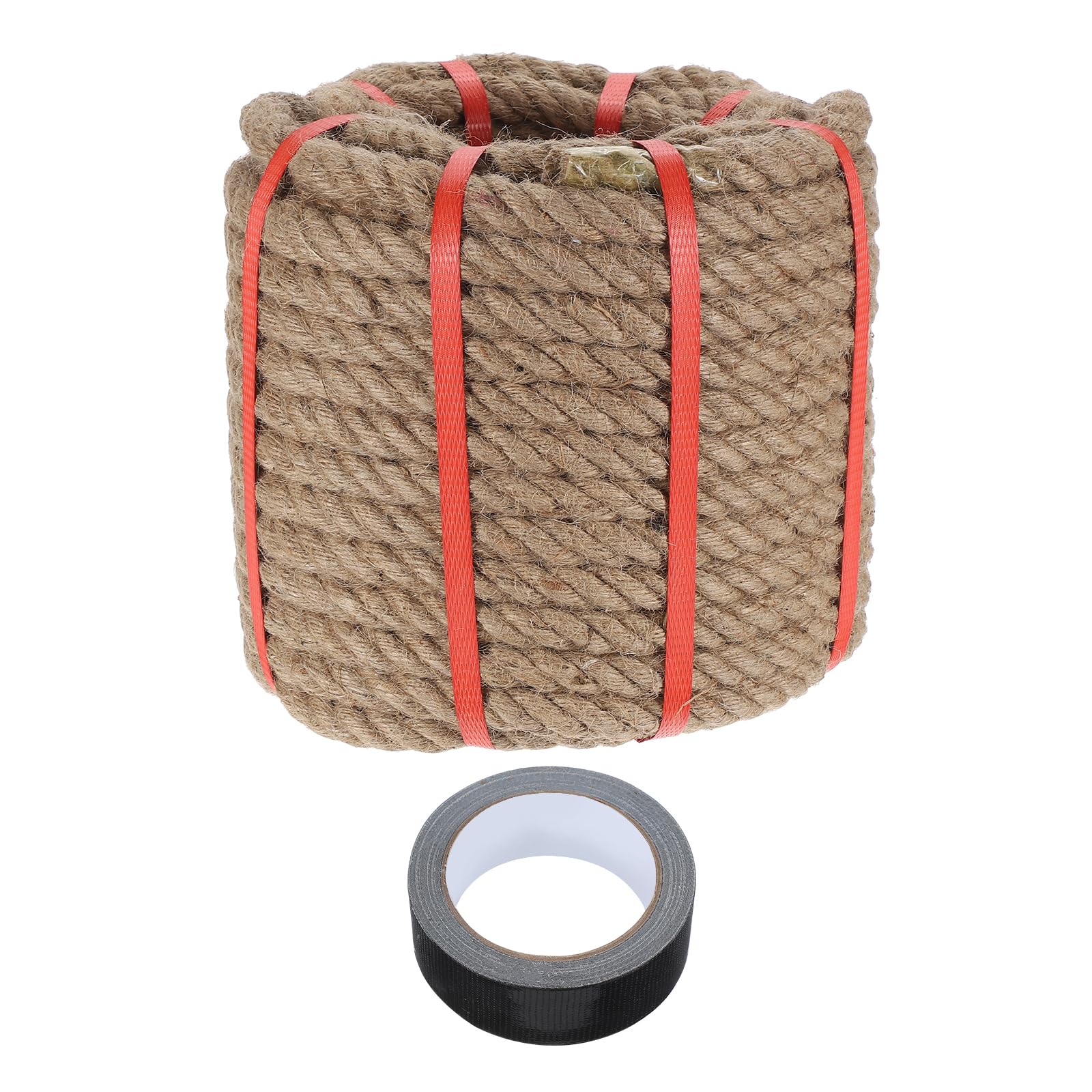sourcing map Jute Rope 0.8 Inch x 98ft, Heavy Natural Thick Twisted Rope with Black Tape for Crafts Railing Docks Tug of War Swing Nautical Landscaping
