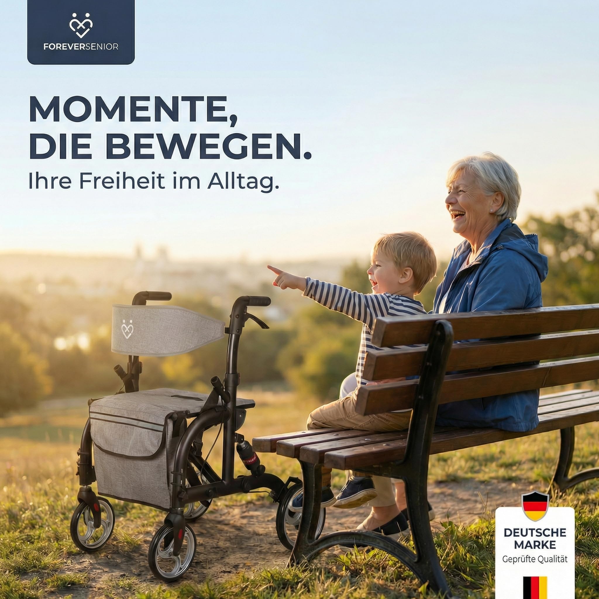 Rollator Rollstuhl 2 in 1 faltbar mit Federung, Matt-Schwarz