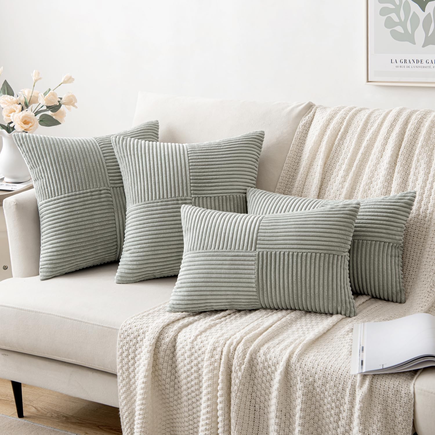 MIULEE Silver Grey Decorative Throw Pillow Covers 18x18 Inch for Couch Bed Sofa Pack of 2 Boho Farmhouse Throw Pillows Soft Cross Corduroy Patchwork Textured Cushion Cases - Image 4