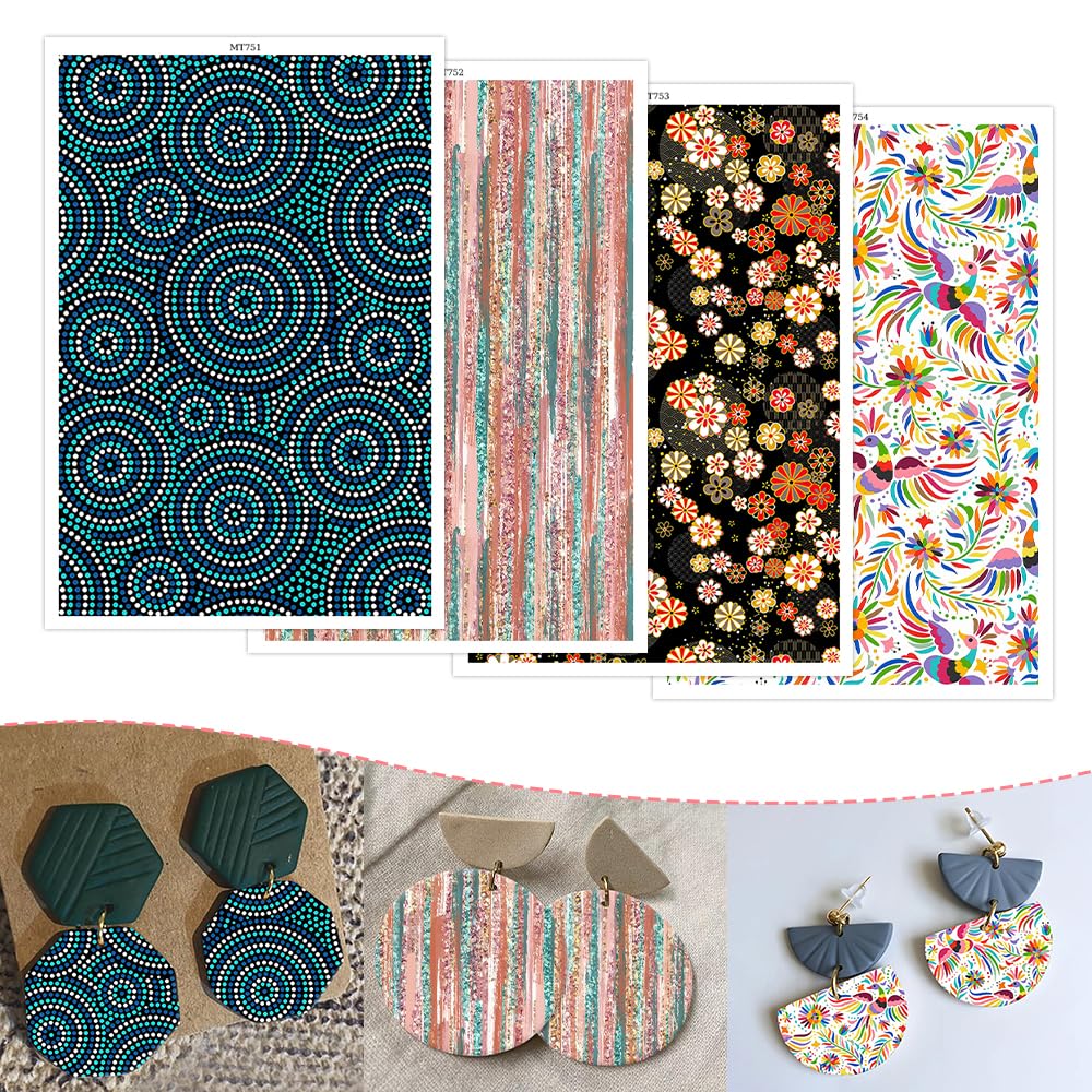 20 Pcs Transfer Paper for Polymer Clay, 4 Design Abstract Peacock Flowers Water-Soluble Clay Transfer Sheets for Crafting Soft Ceramic Earrings Jewelry & Polymer Clay Molds Handmade Gifts 5.8X3.9 inch