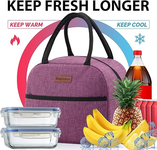 Vista 4 de Bolsa de almuerzo aislada Baglemon para mujeres y hombres, contenedores de almuerzo reutilizables de alta capacidad para llevar tu comida al trabajo