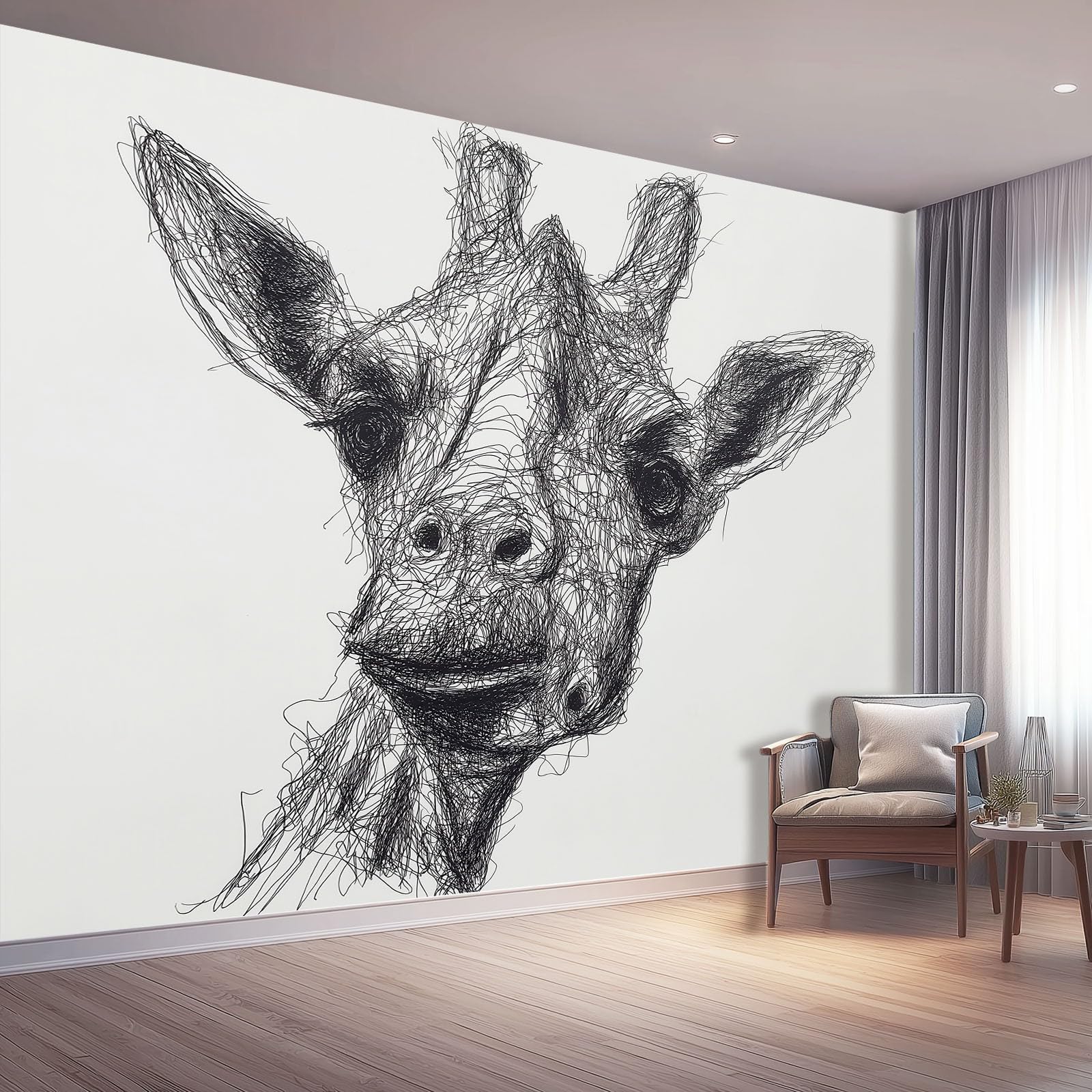 Fototapeta 400 x 280 cm okładzina ścienna dekoracja salonu minimalistyczny rysunek liniowy do sypialni salonu dekoracja ścienna żyrafa zwierzę