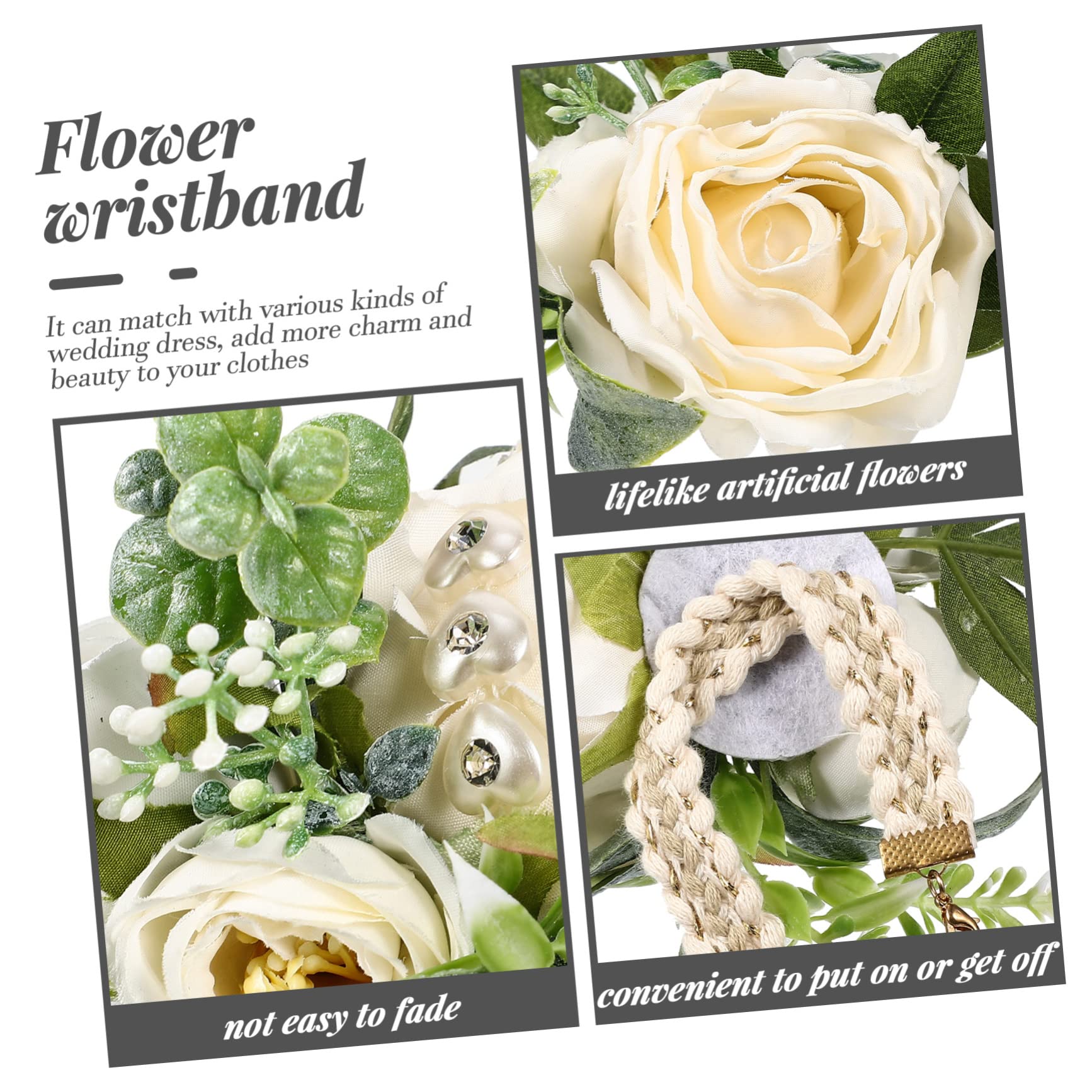 ABOOFAN 5 Pz fiore del polso mazzolino fascia e velo della sposa vestito damigelle abito elegant matrimonio braccialetto da damigella d'onore braccialetto fiore da polso plastica bianca