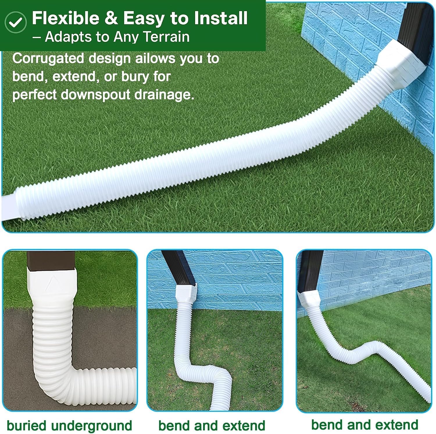 White 2-Pack Rain Gutter Downspout Extensions – Flexible Drain Spout Extender, Adjustable from 21 Inches to 72 Inches for Rainwater Drainage & Gutter Protection (White 2 Pack)