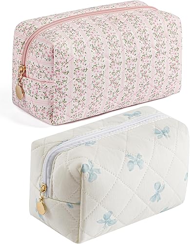 Miniatura 11 de Bolsa de maquillaje de viaje para mujeres y niñas, bolsa de maquillaje con cremallera, flores florales, organizador de maquillaje, bolsa de tela de