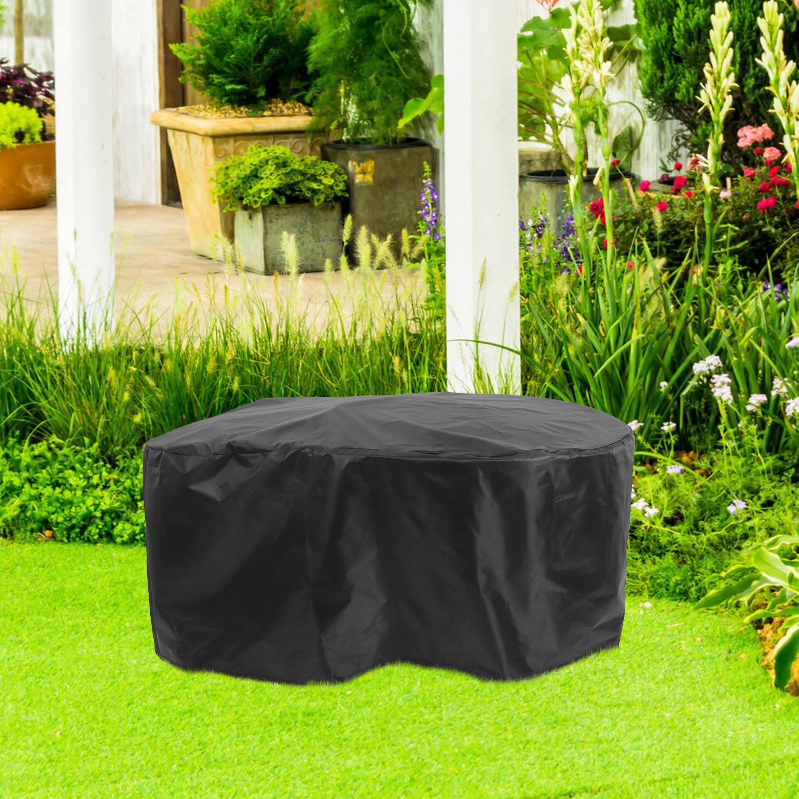 VICASKY Cubierta de Tela Oxford Negra para Patio y Piscina, Fácil Instalación, Protección contra Polvo y Sol para Tanque de Agua Exterior