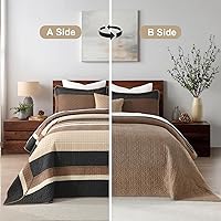 Vista 7 de Finlonte Colcha tamaño King, 100% algodón, colcha de gran tamaño King de tamaño King, color marrón carbón, beige, California King, acolchada, a