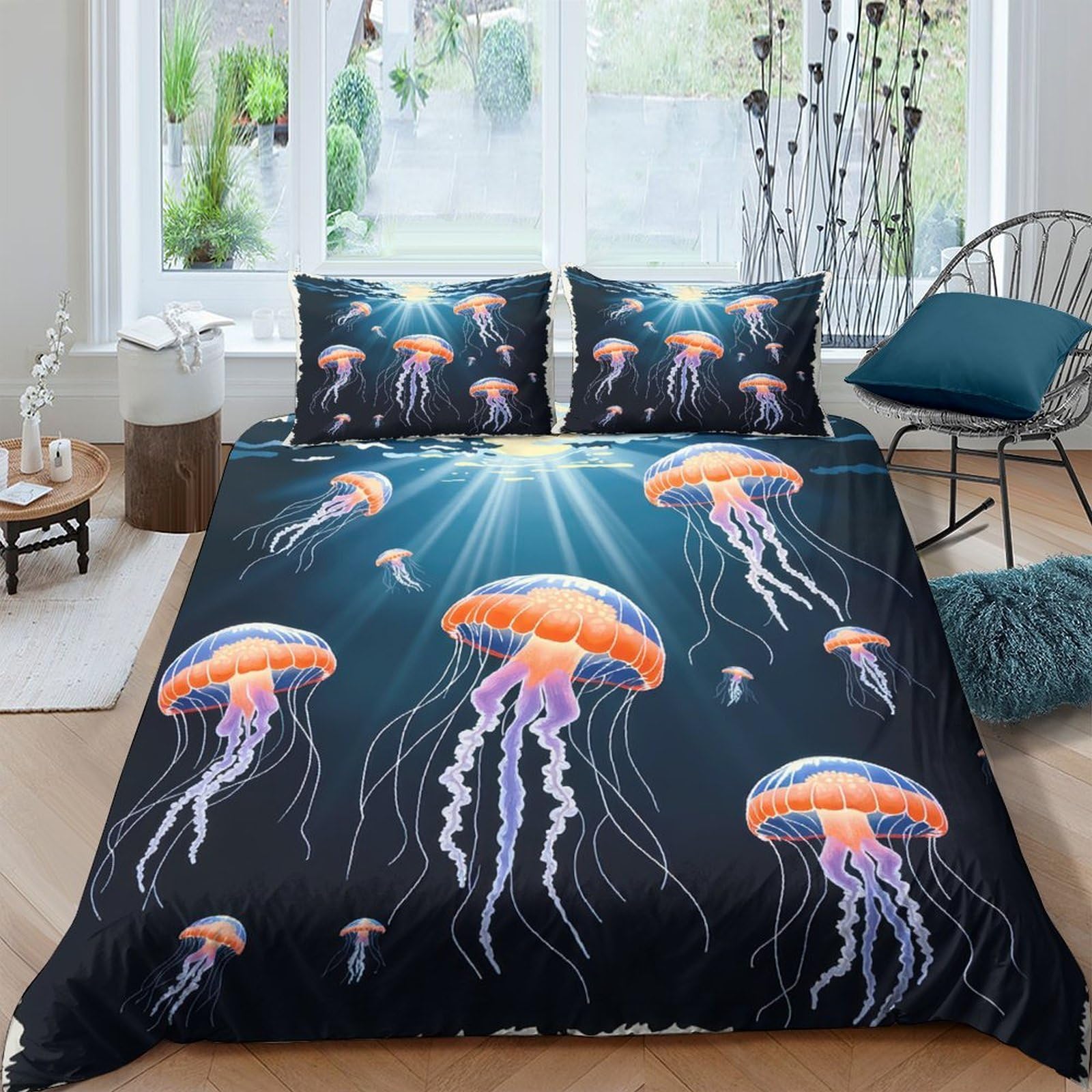 Ctjqhvkz Style-5 3D Printed Jellyfish Ocean Fitted Sheet Microfiber Soft Mattress Cover For Bedroom Guest Room Home Decor Single（135X200cm）