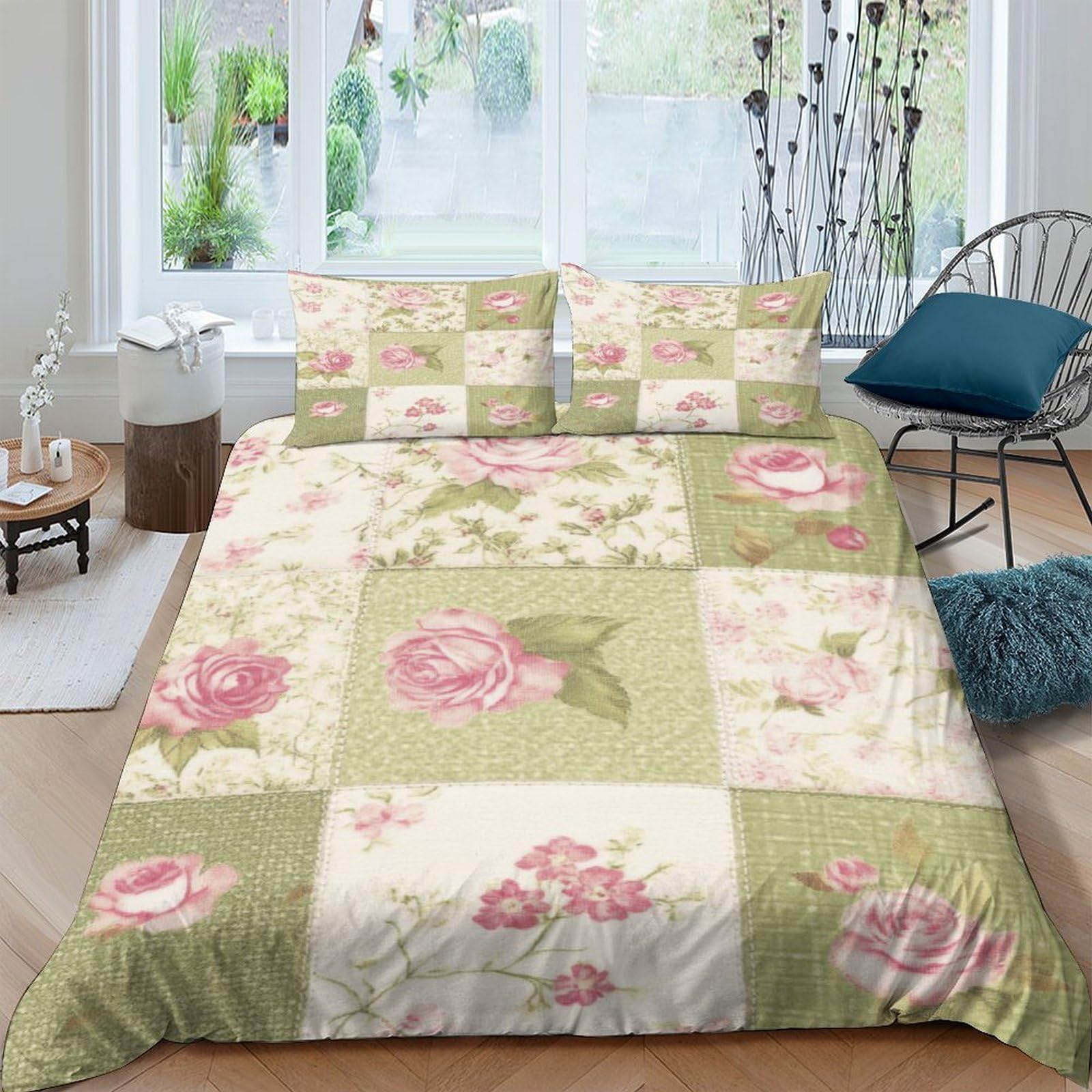 XFKLYNVCJ 3D Printed Roses Fabric Quilt Cover Durable Fabric Vintage Floral Patchwork Comforter Cover Shrink Resistant Easy Care for Student Accommodation College Dorm Daily Use Super king（260x220cm）