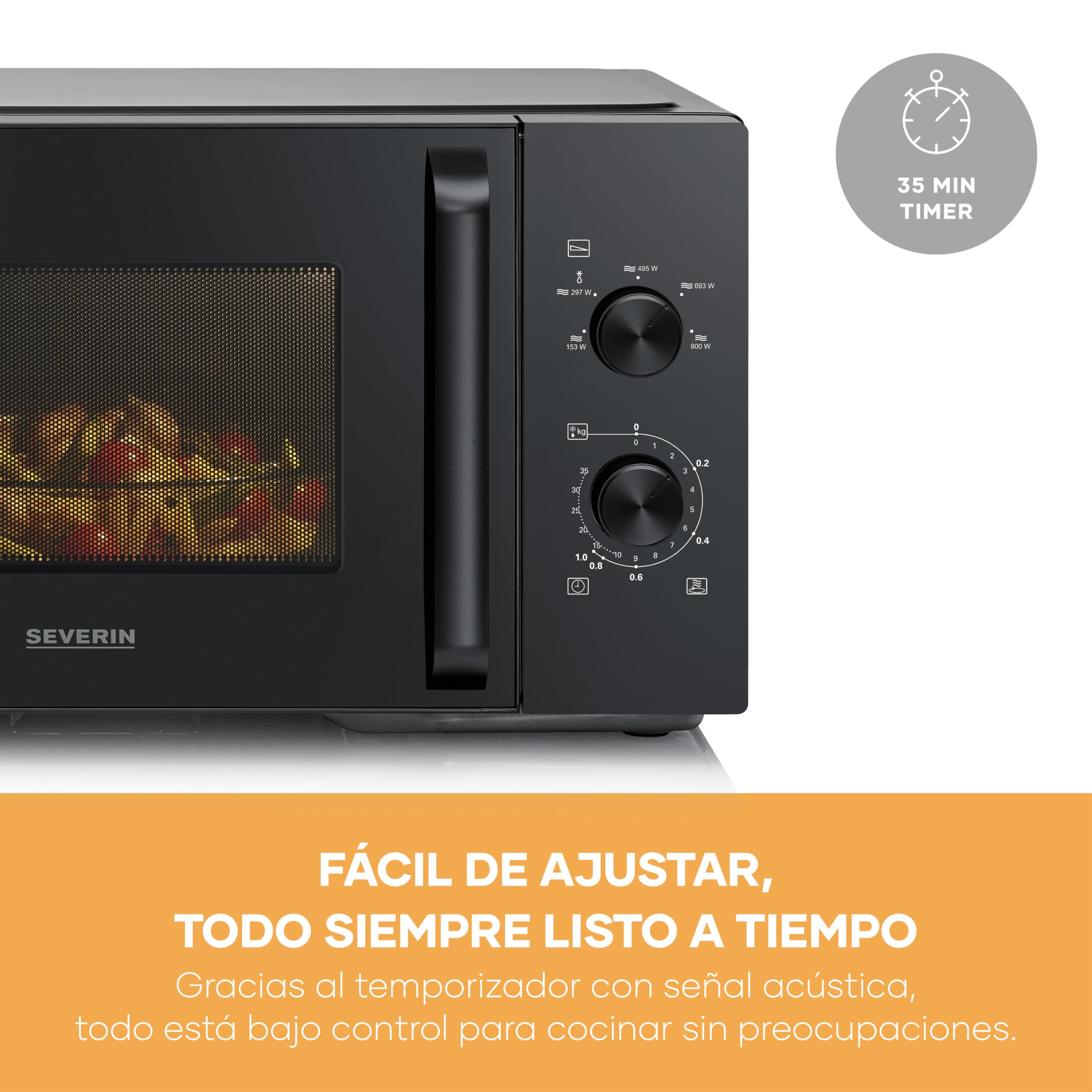 Severin Microondas, para descongelar y calentar, interior XXL, 28 l, horno microondas con plato giratorio de cristal extraíble, 5 niveles, temporizador de 35 minutos, 900 W, negro/metal, MW 7796