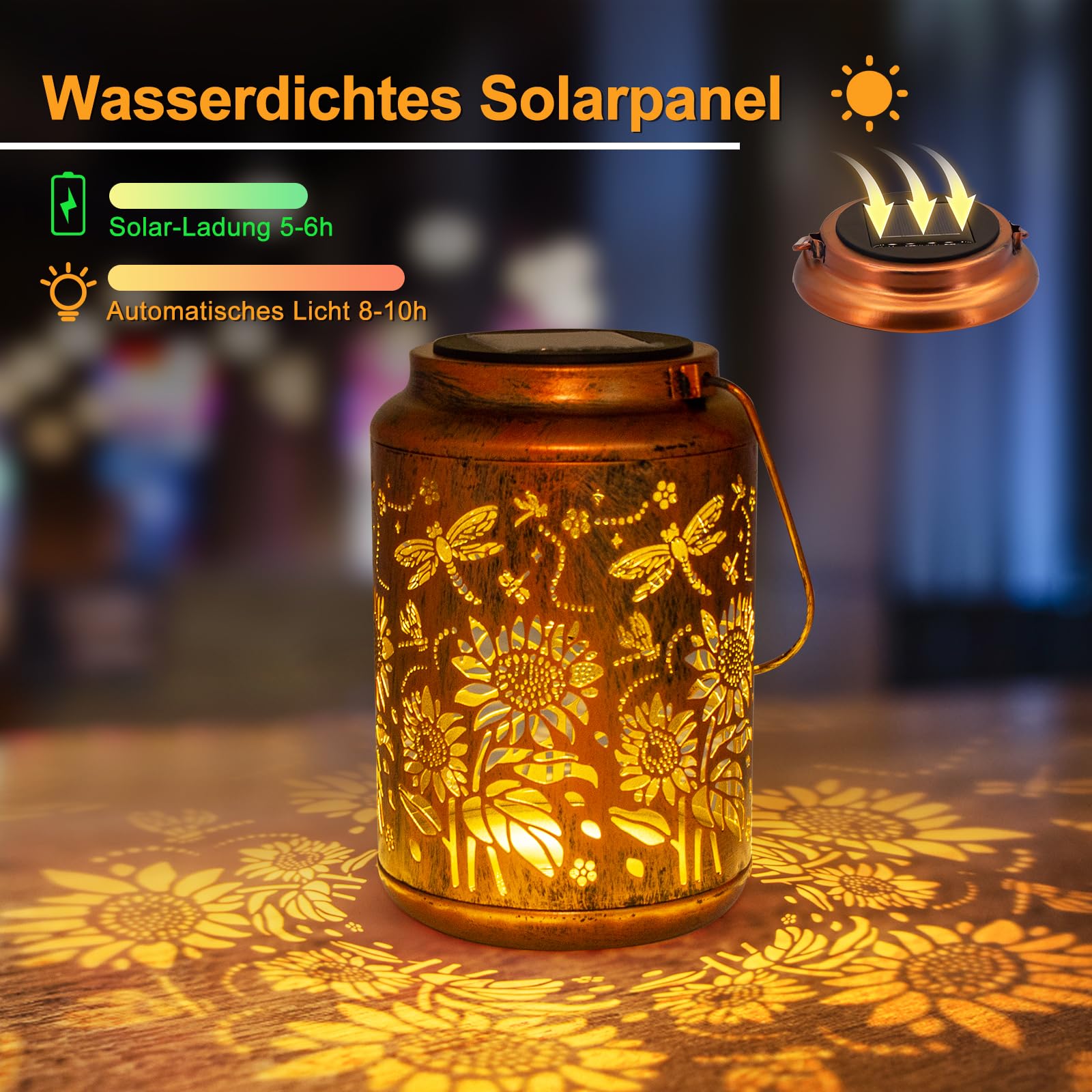 Sonnenblumen Solarlampen für Außen, wasserfeste Metall-Hängelichter für Garten, Terrasse - Perfekte Geburtstags- und Gartengeschenke für Frauen, Mütter & Großmütter