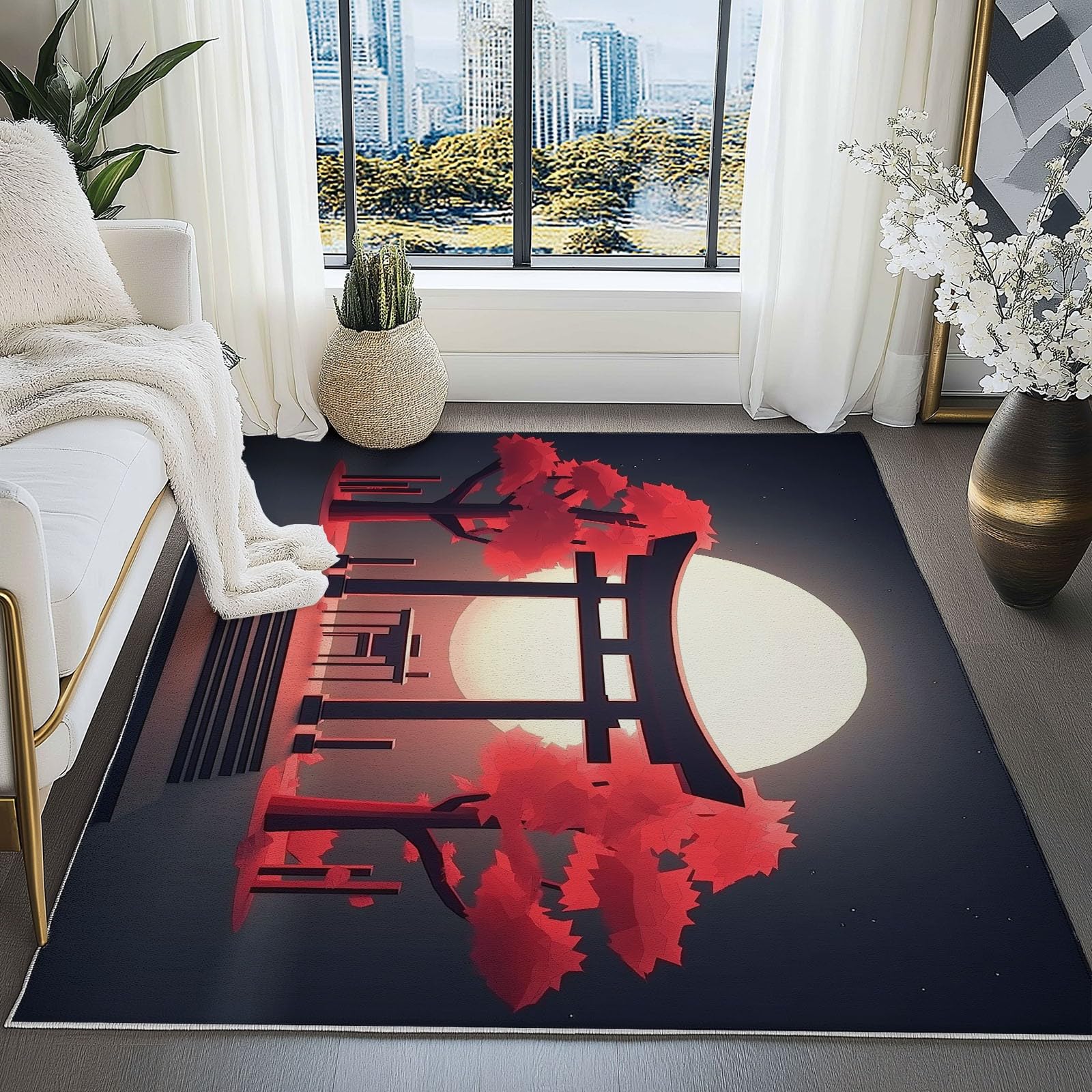 Decoration Tappeto 150 x 210 cm, Stile Giapponese 3D Cancello Torii motivo Morbido e Antiscivolo Tappeto, Grigio Scuro Impresión Lavabile Tappeti per balcone terrazza soggiorno camera da letto