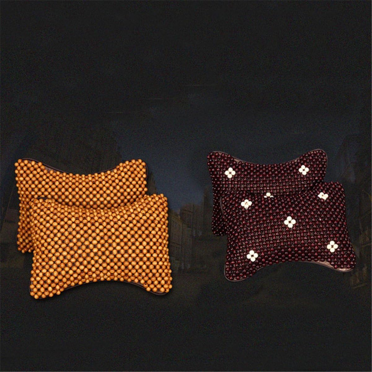 Queenbox Wooden Beads Neck Pillow Head Pain Relief Cushion for Car Seat Home Office Chair