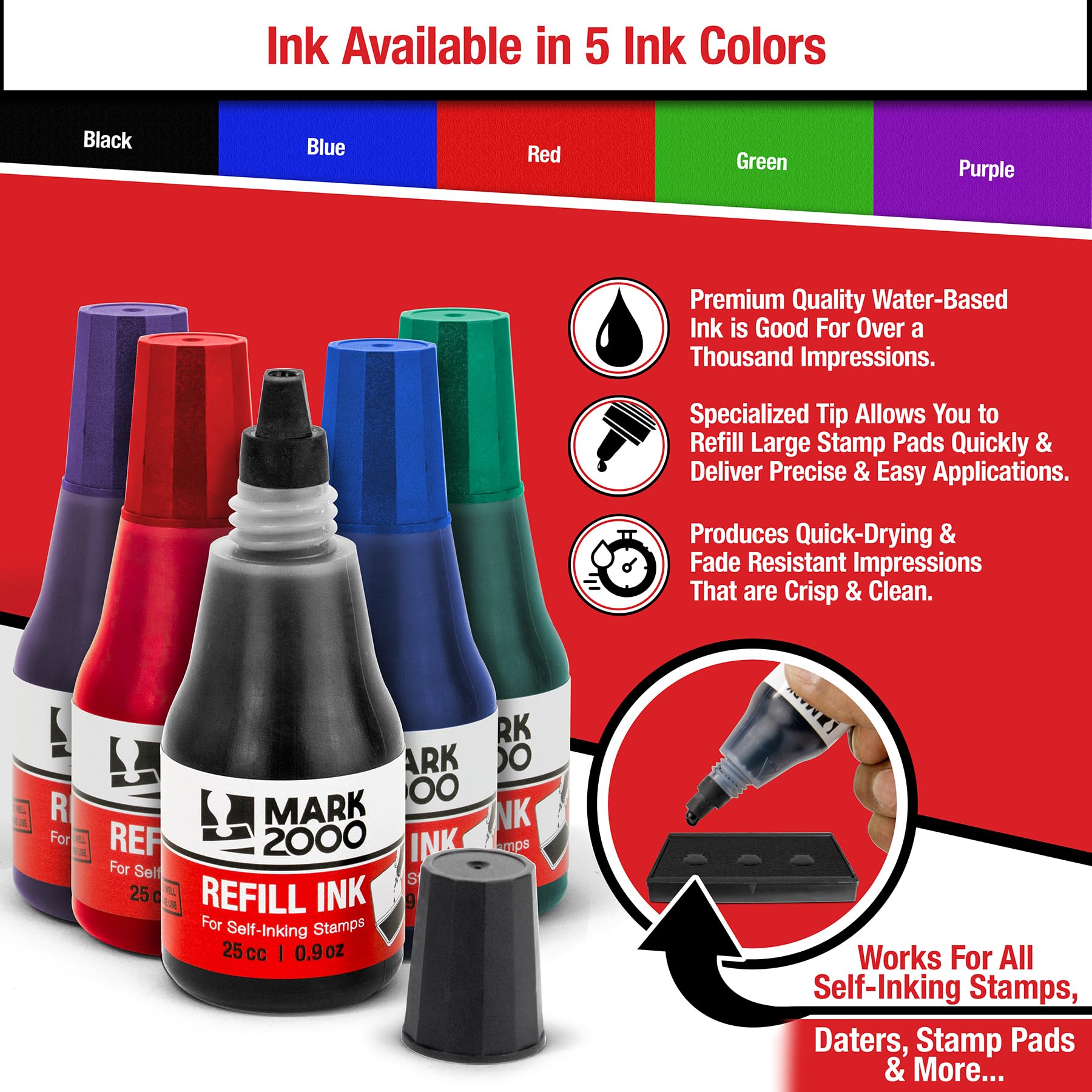 Mark 2000 Tinta de repuesto negra de alta calidad + almohadilla de sello – 2 x 4 pulgadas – Almohadilla de fieltro de calidad