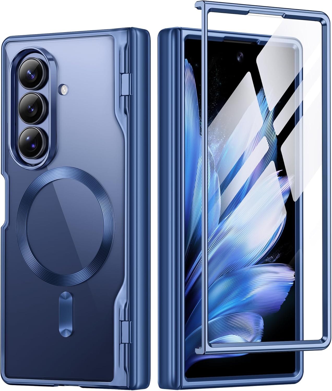 BERFY for Galaxy Z Fold 7 Case, Compatible with Magsafe, Built-in Screen Protector & Hinge Protection, Clear Plating Design Full-Body Slim Shockproof Protective Phone Case for Samsung Z Fold 7, Blue