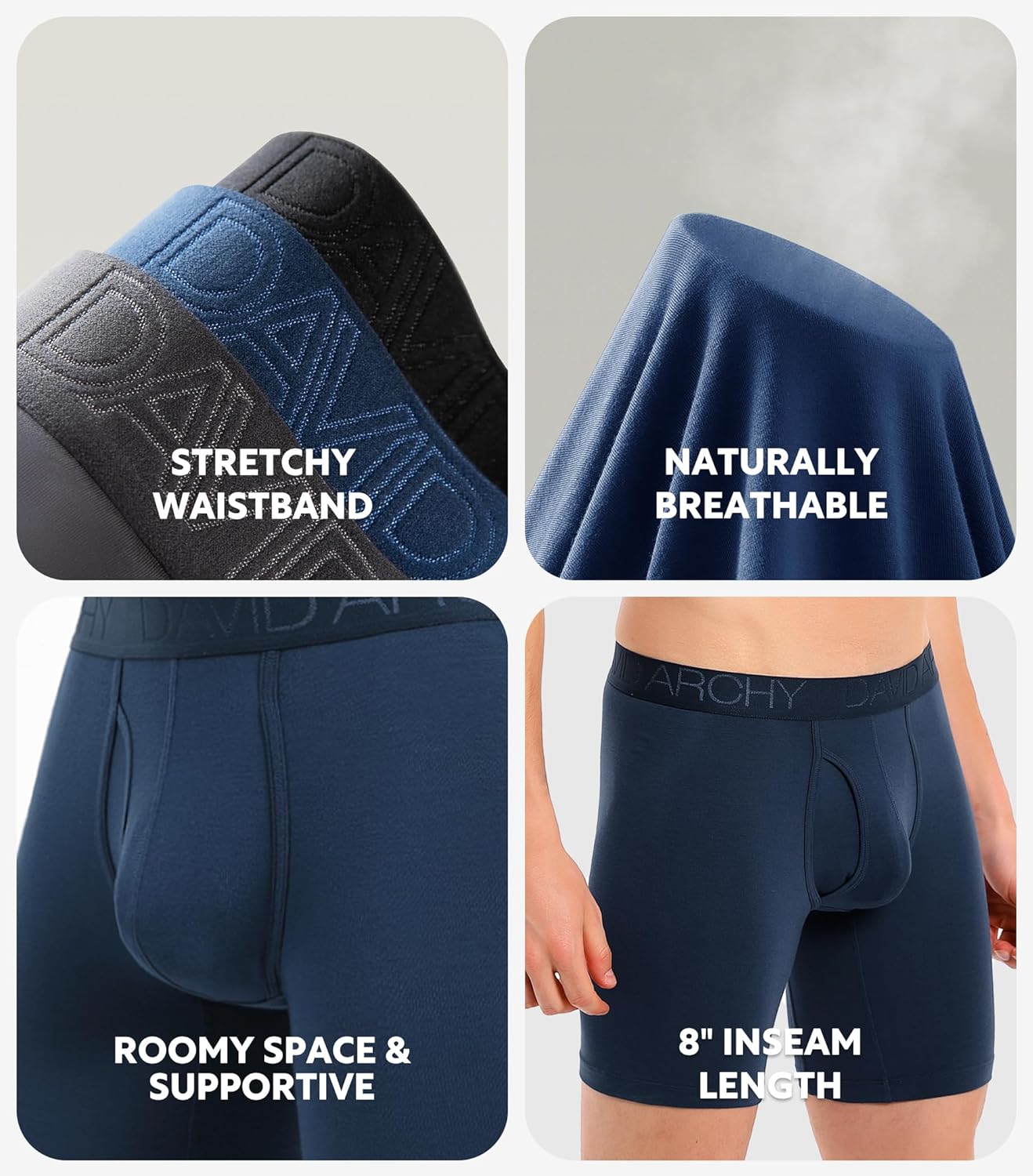 DAVID ARCHY Mens Underwear Boxer Briefs Breathable Soft Moisture-Wicking with Fly Underwear for Men Multipack - Image 6