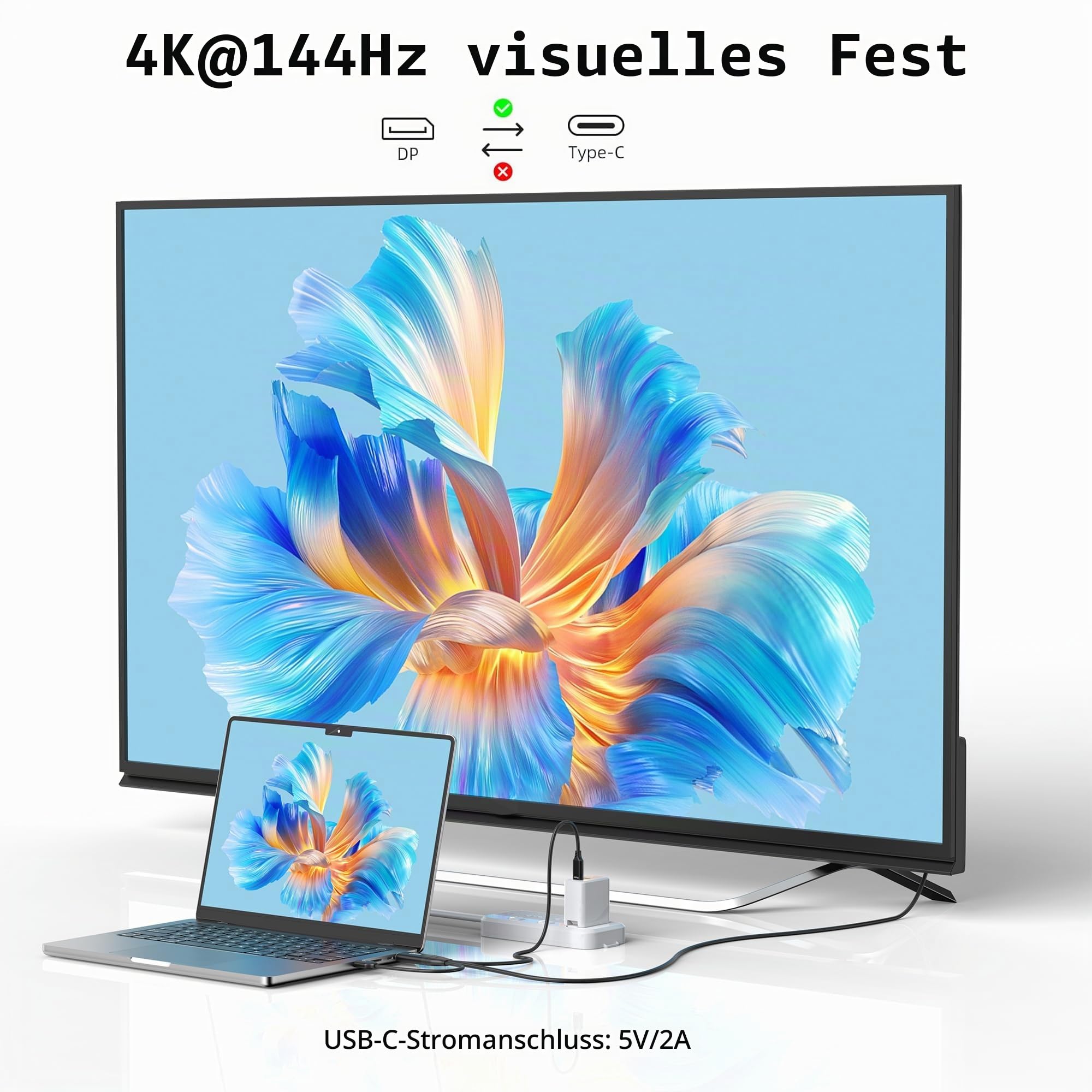 DisplayPort-auf-USB-C-Kabel, 5K @ 60Hz/4K @ 144Hz, 2 m DP auf USB C für mobilen Monitor, Studio-Display, XREAL Beam, Touch-Funktion, kompatibel mit Nreal Xreal, Switch, Xbox, Steam Deck, PS4/5