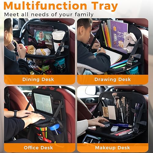 Miniatura 4 de Organizador de asiento trasero de automóvil con bandeja, 9 bolsillos de almacenamiento protector de asiento trasero con soporte plegable para