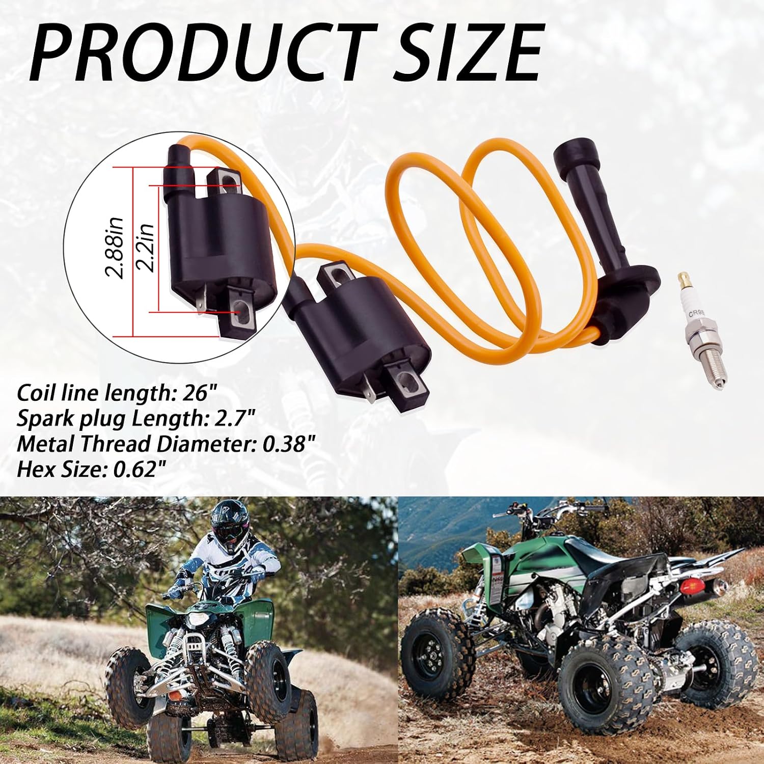 XTPTFABS Ignition Coil and Spark Plug Compatible with Suzuki Quadsport Z400 LTZ400 2x4 2003 2004 2005 2006 2007 2008 2009 2012 2013(1 SET)