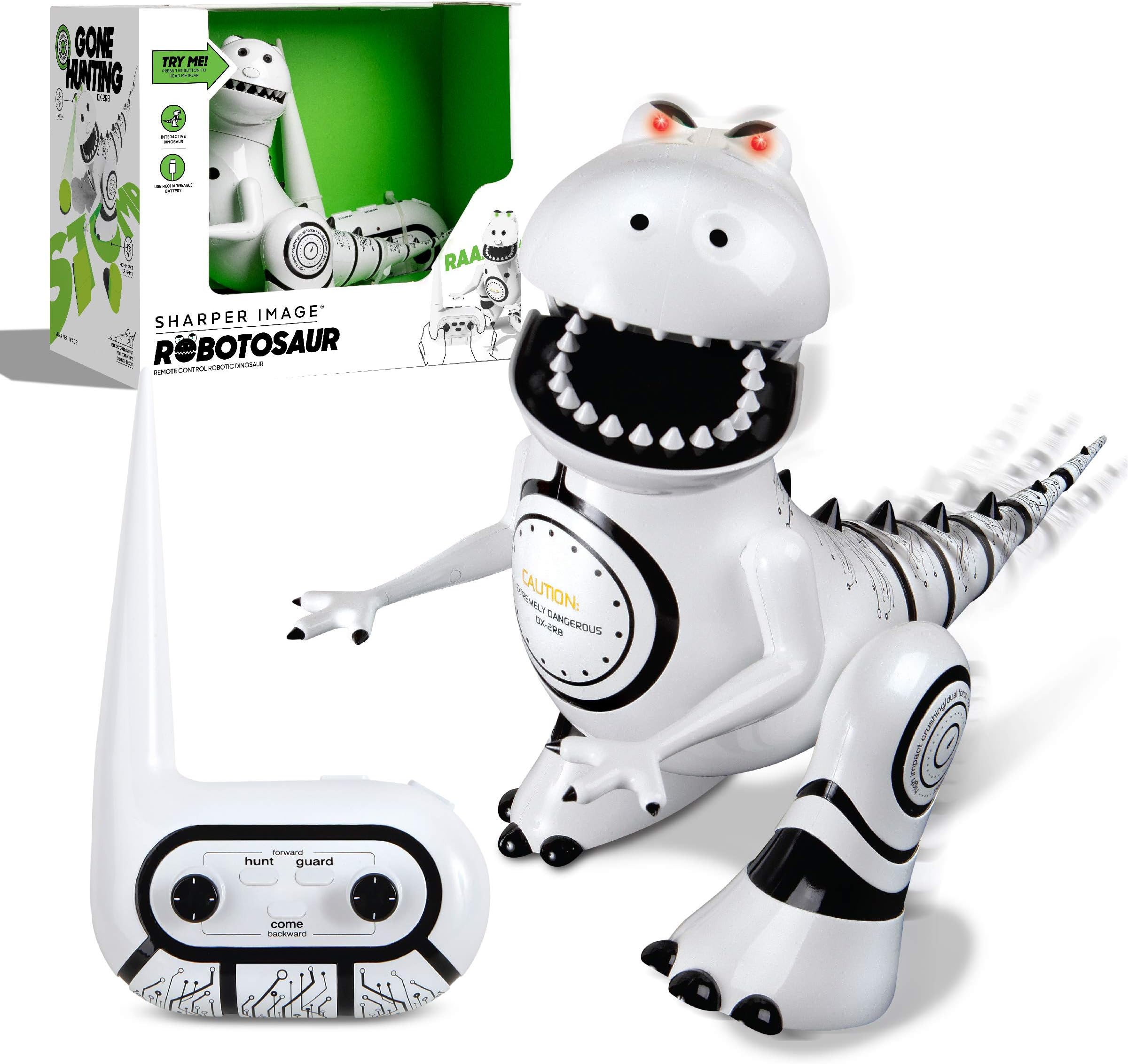 Sharper Image Interactive RC Robotosaur Dinosaur with Built-in Mood Sensors and Color-Changing LED Eyes