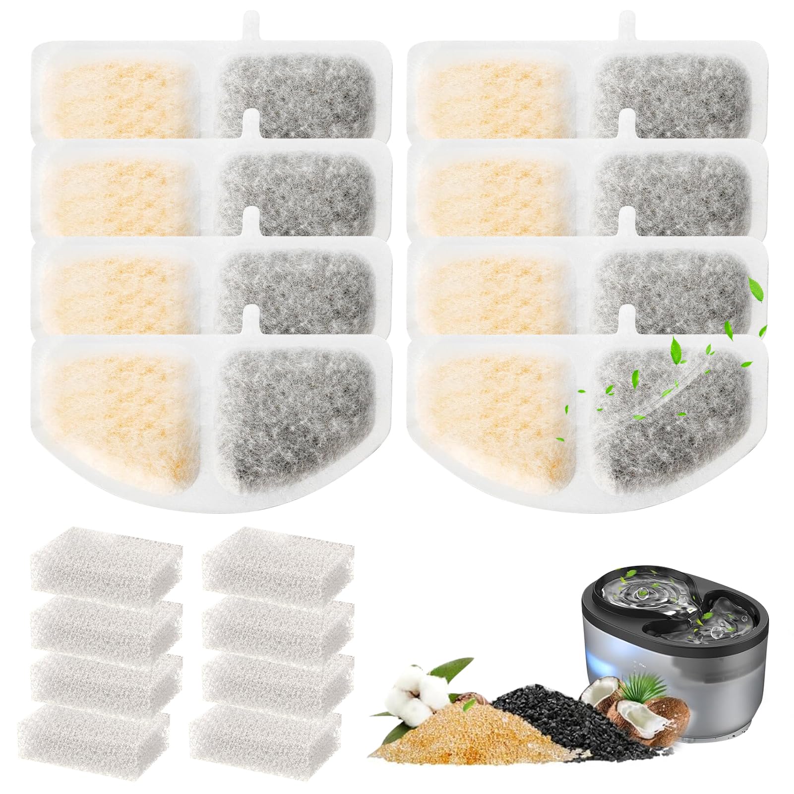 Pack of 16 Cat Fountain Filters for 2.5 L Drinking Fountain for Cat, 8 Filters + 8 Foam Filters for Oneisall Cat Fountain Set, Replacement Filter for Cat Drinking Fountain — image 1