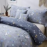 Brandream Boys Outer Space Astronaut Bedding Kids Bedding Sets Twin Size Grey 100% Cotton Duvet Cover Sets Reversible Zipper Closure
