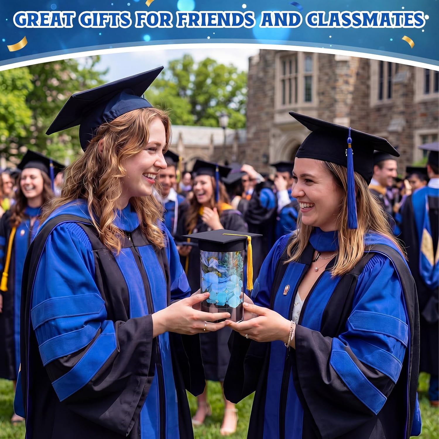 FoldTier 38 Pcs 2026 Graduation Table Centerpieces Set, DIY Grad Party Decorations with Mason Jar Style Vases, Felt Caps, Artificial Flowers, Eucalyptus Sprigs, Class of 2026 Table Decor Gifts(Blue)