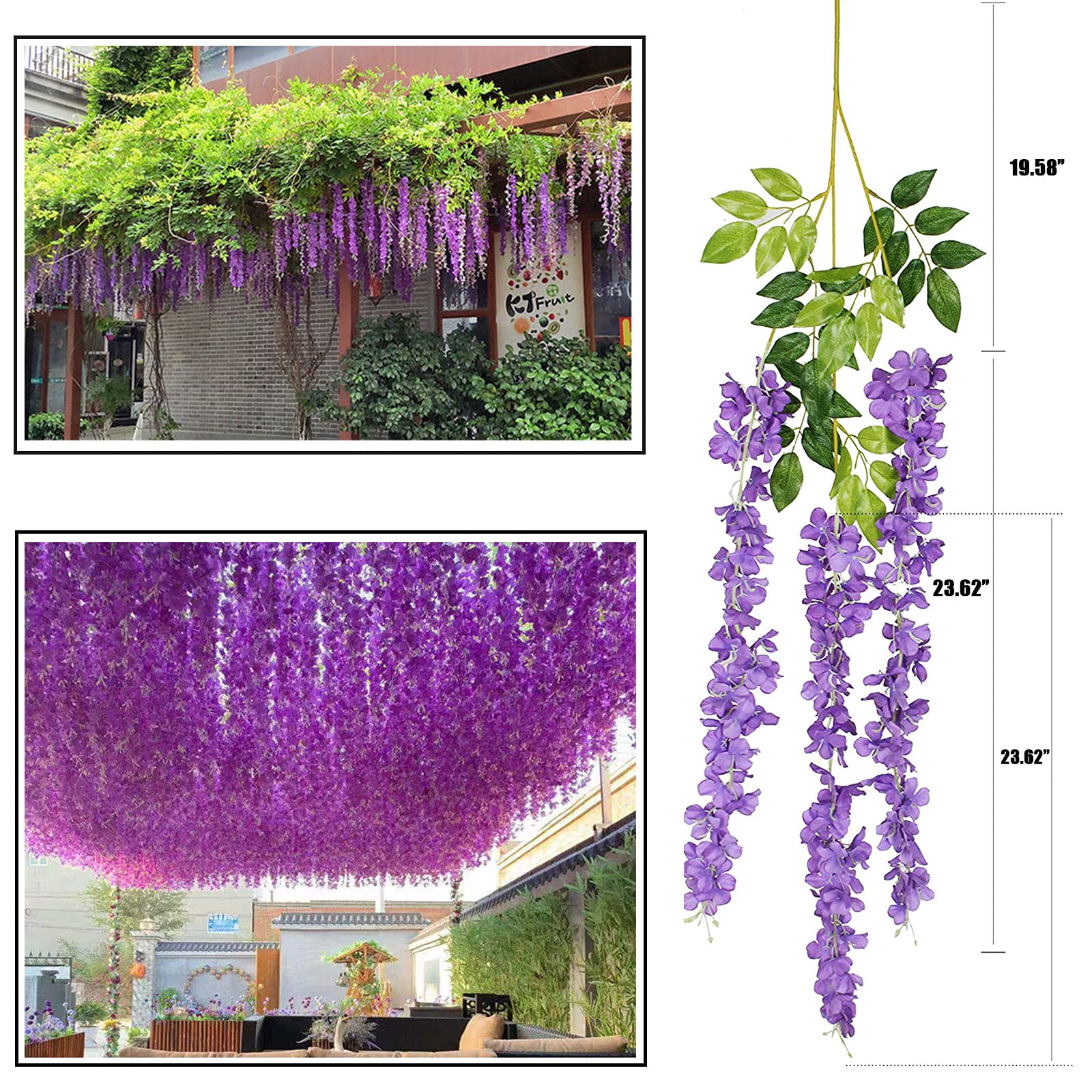 Ghirlanda di glicine artificiali da appendere, fiori finti, seta, viti, rattan, decorazione per casa, matrimonio, fiocco, parete, giardino, verde, camera da letto, esterno, ufficio, feste (24