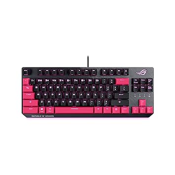 ASUS ROG Strix Scope TKL Electro Punk Mechanical Cherry MX Red Switches 2X Wider Ctrl Key for Greater FPS Precision Aura Sync RGB Lighting, Quick-Toggle Wired Gaming Keyboard - Black Pink