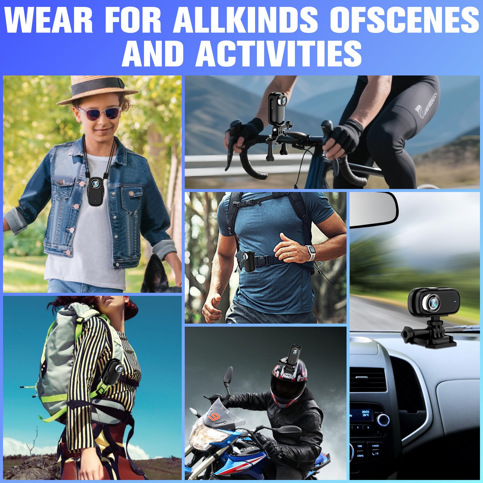 Action Cam 4K WiFi, mini videocamera per casco 150° e display da | 1000 mAh 3 ore di registrazione, magnete e accessori, app Viidure, IP65, registrazione verticale 2K durante la ricarica