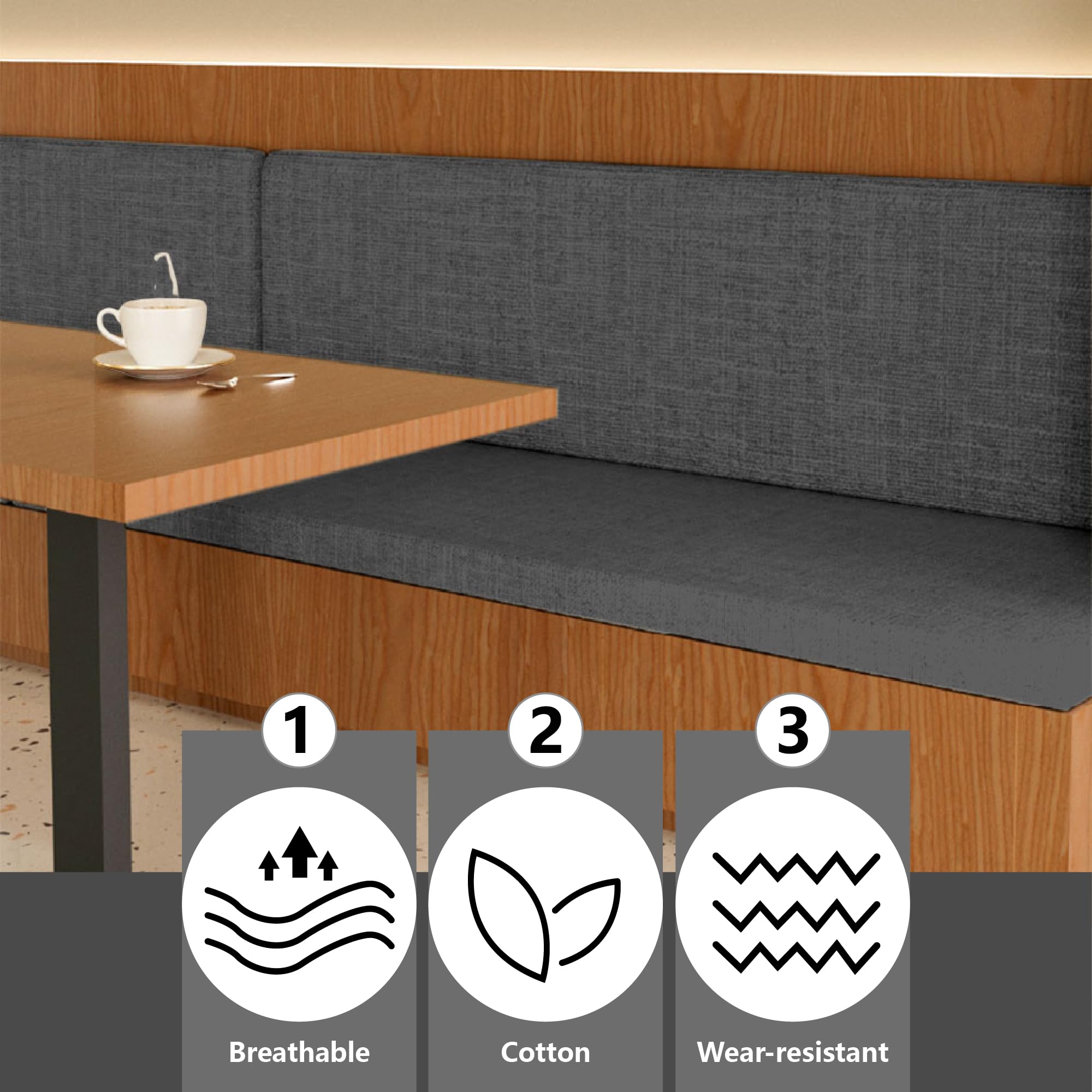 Benutzerdefinierte Bankauflage 55 x 120 cm Unterseite Antirutsch Bankkissen mit Reißverschluss für Outdoor, Gartenbank, Terrasse, Fensterbank, Dunkelgrau