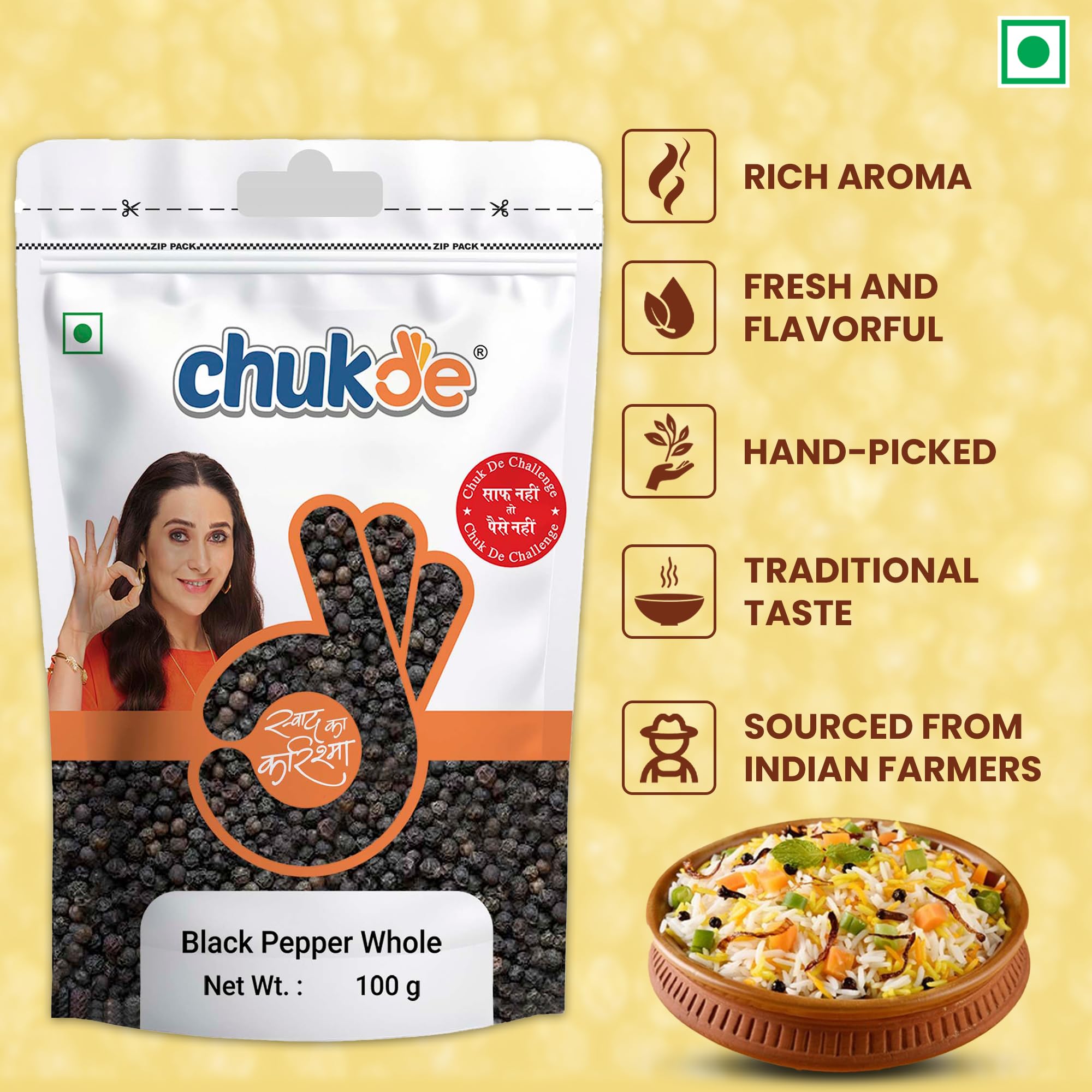 Chukde Kaali Mirch Sabut, Black Peppercorns Whole Spices, 100g - Image 7 thumbnail