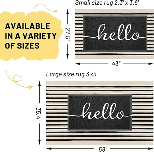 Miniatura 10 de KILOCOCO Alfombra de rayas beige de 2.3 x 3.6 pies para interiores y exteriores, alfombra tejida a mano de algodón lavable a rayas para puerta