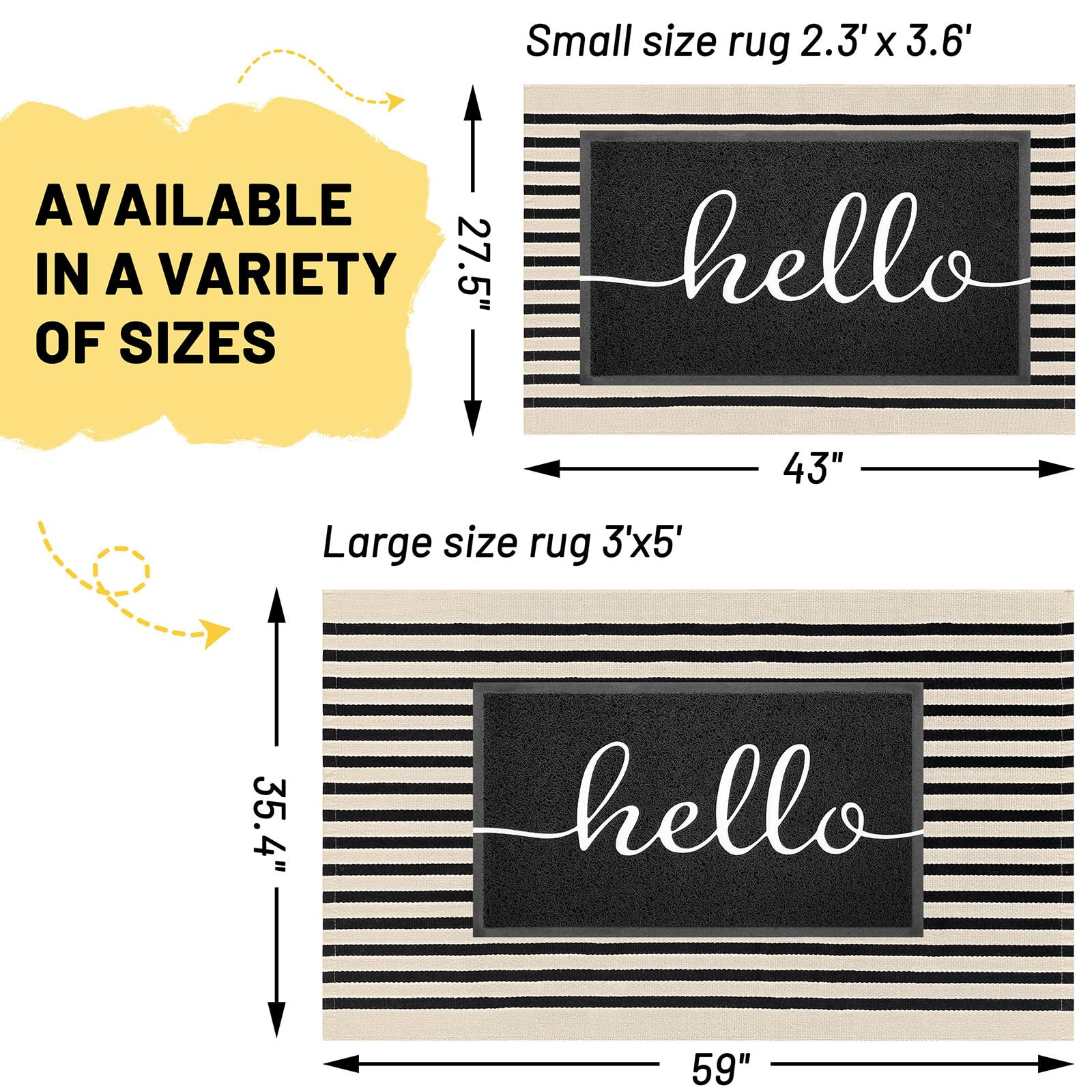 Beige Striped Rug - 3x5ft Washable Front Door Mat -2 Beige Striped Rug - 3x5ft Washable Front Door Mat -2
