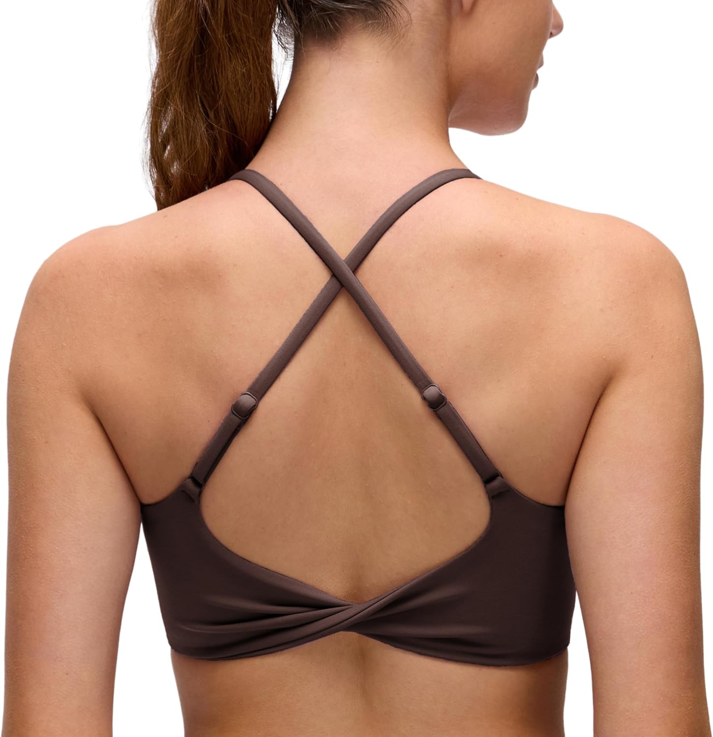 CRZ YOGA Butterluxe Twist Cross Back Sports Bras for Women - U Neck Padded Adjustable Spaghetti Straps Yoga Top