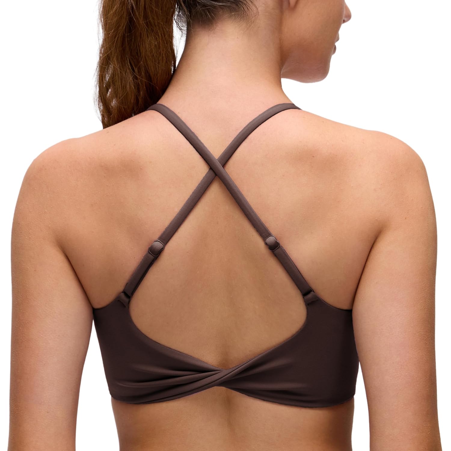 CRZ YOGA Butterluxe Twist Cross Back Sports Bras for Women - U Neck Padded Adjustable Spaghetti Straps Yoga