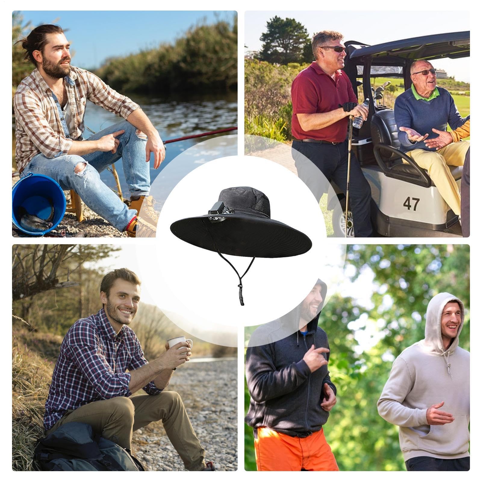 Cappello per ventilatore con pannello solare, tesa larga, protezione UV, ricarica USB, per corsa, ciclismo, escursionismo, pesca, donne e uomini