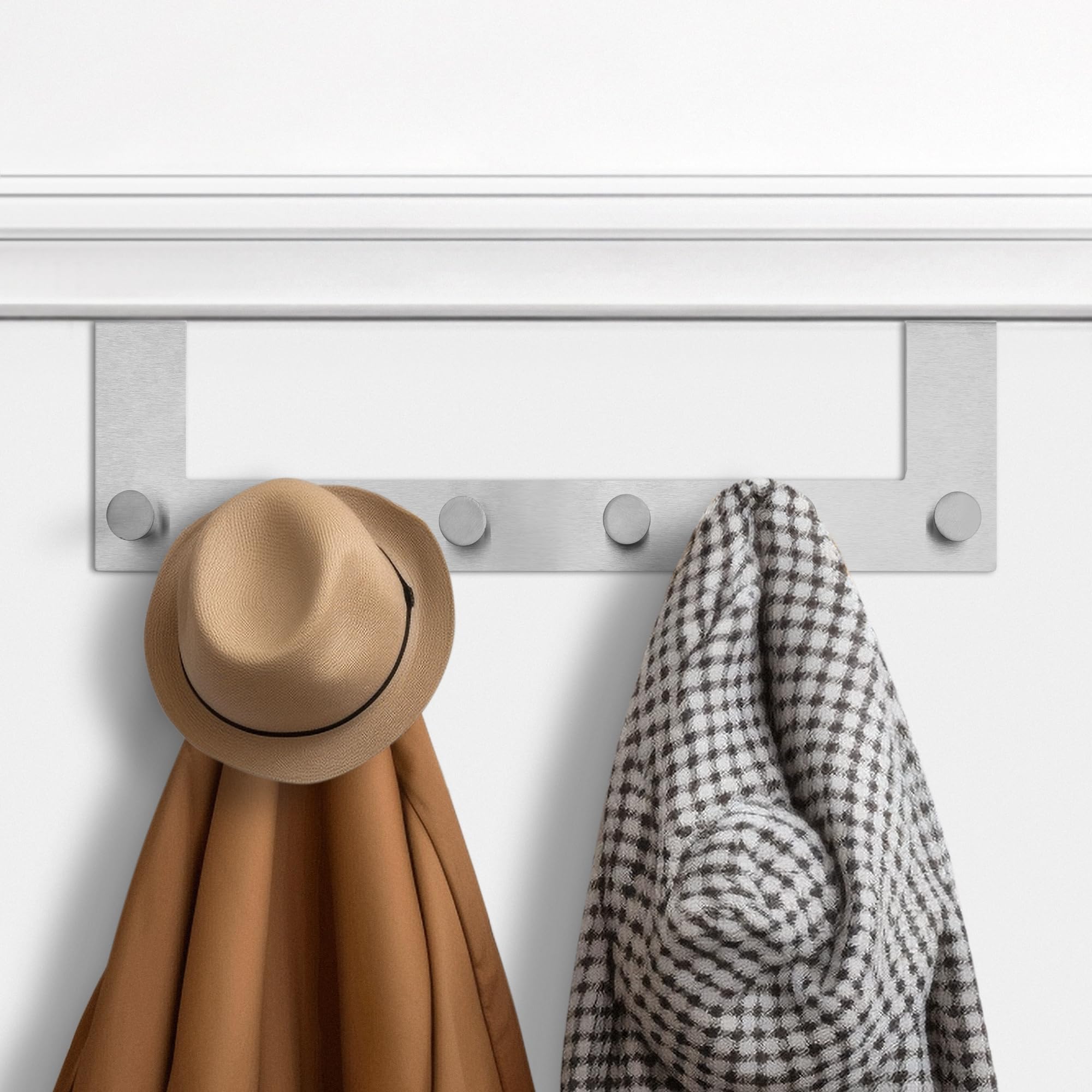 Porte-Manteau Pour Portes Navaris - 6 Crochets Inox Argent - 39x11x4,5 Cm - Sans Perçage - Pour Manteaux, Serviettes