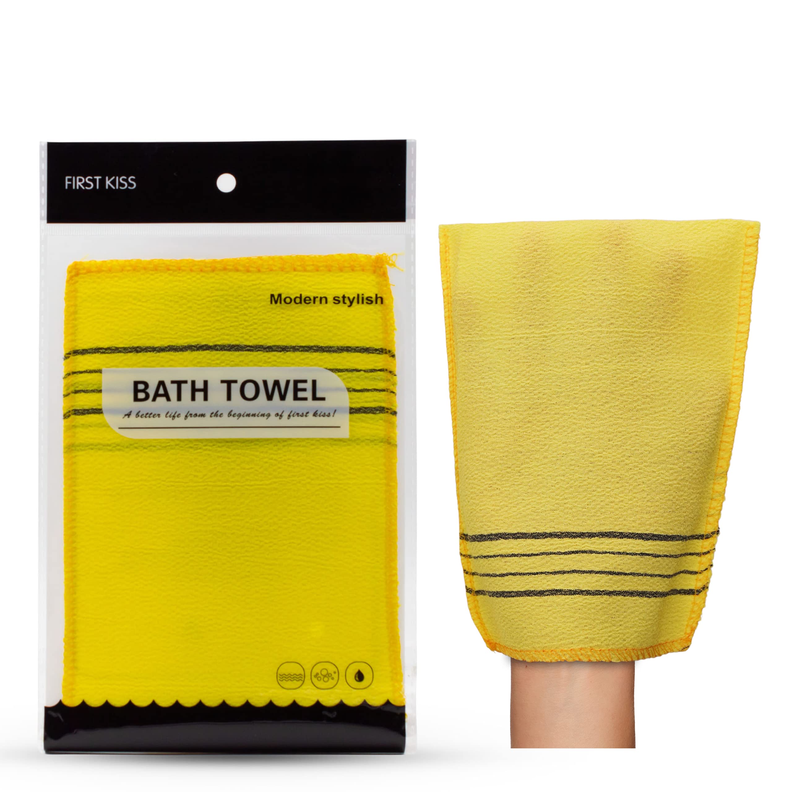 Magic Secret Korean Towel | Exfoliating Glove | Dead Skin Remover Glove | Bath Scrub | Bath Mitt | Body Exfoliating Glove | Italy Towel | Strawberry Skin Solution | De-Tan scrub | Hammam Exfoliating Glove | Yellow color | Original | Imported | Pack of 2-image-46